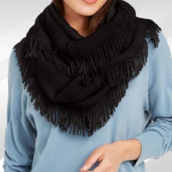 2/$30 INC International Concepts Black Raschel-Knit Fringe Loop Scarf One Size - Picture 1 of 7